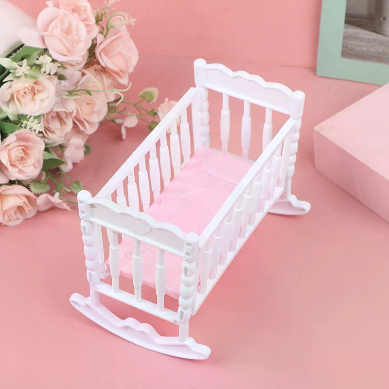 Doll House Light Pink White Baby Doll Shaker Toy Accessories Bed Cradle Crib view 6
