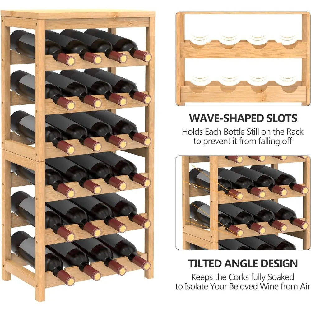 24-Bottle Wine Rack Freestanding Floor, 6 Tier Wine Display Rack , Wine Storage Shelf for Kitchen Dining Room Bar
