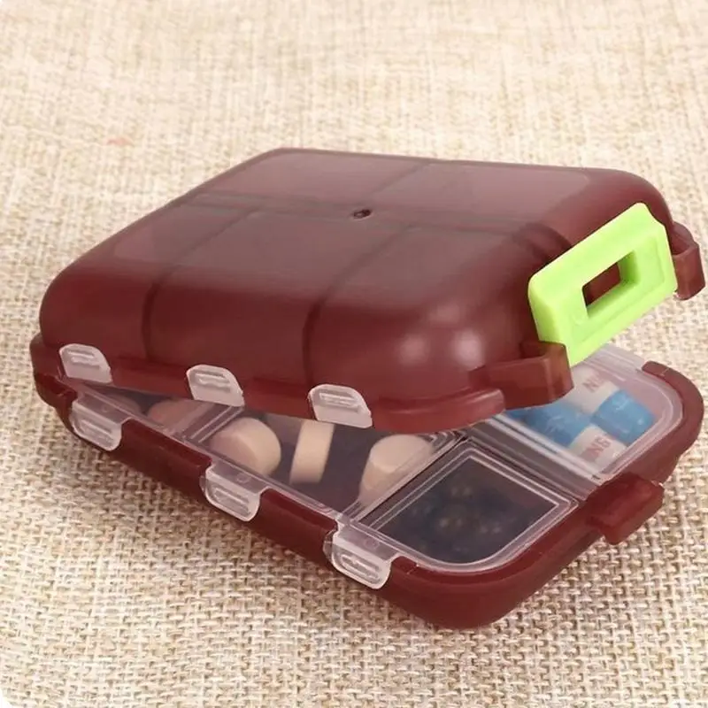 Small Pill Case Vitamin Holder Container 10 Compartments Double Layer Moisture Proof Portable Cod Liver Oil Pill Storage Box
