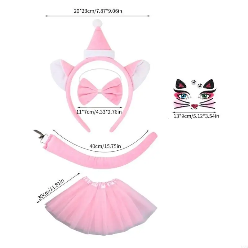 

Y88A Cats Animal Costume Accessories Cats Headband Cats Tail Bowtie Skirt Halloween Cats Outfit for Kid Halloween Cosplay