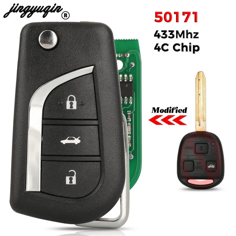 jingyuqin  50171 Remote Car Key 433Mhz for Toyota Prado 120 RAV4 Kluger Previa FJ Cruiser Land Cruiser 100 fob 4C Chip toy43