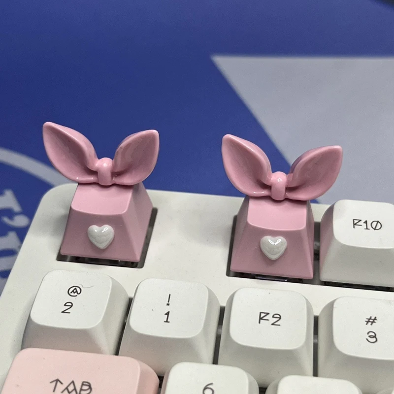 Três dimensional Bowknot teclado mecânico Keycap, orelha de coelho rosa, botão do computador, R4 ESC, eixo transversal, bonito