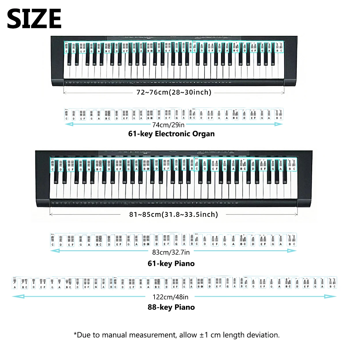 Miwayer Silicone Piano Note Guide – 88/61/54/49/37 Keys, Reusable & Residue-Free, with Staff Positions, Black or Rainbow