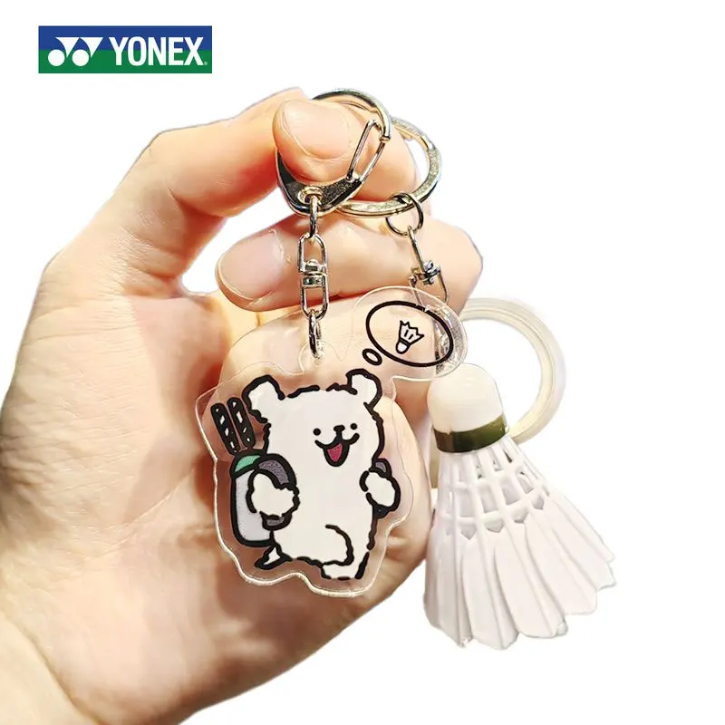 YONEX-Cartoon Badminton Bag Keychain, pingente de acrílico, elegante, bonito, raquete de tênis, mochila, presente do casal