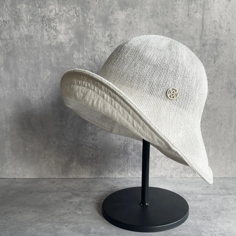 Women's Spring Summer Minimalist Foldable Knit Wide Brim Bucket Hat with Sun Protection Layer Cap