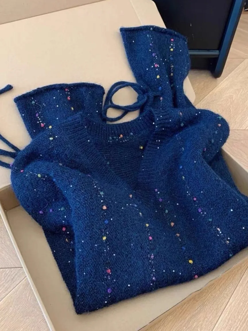 

Heavyweight iny V-Ne вязаный свитер женский свободный длинный све топ осень-зима новый свитшот Sle Ele Feeling