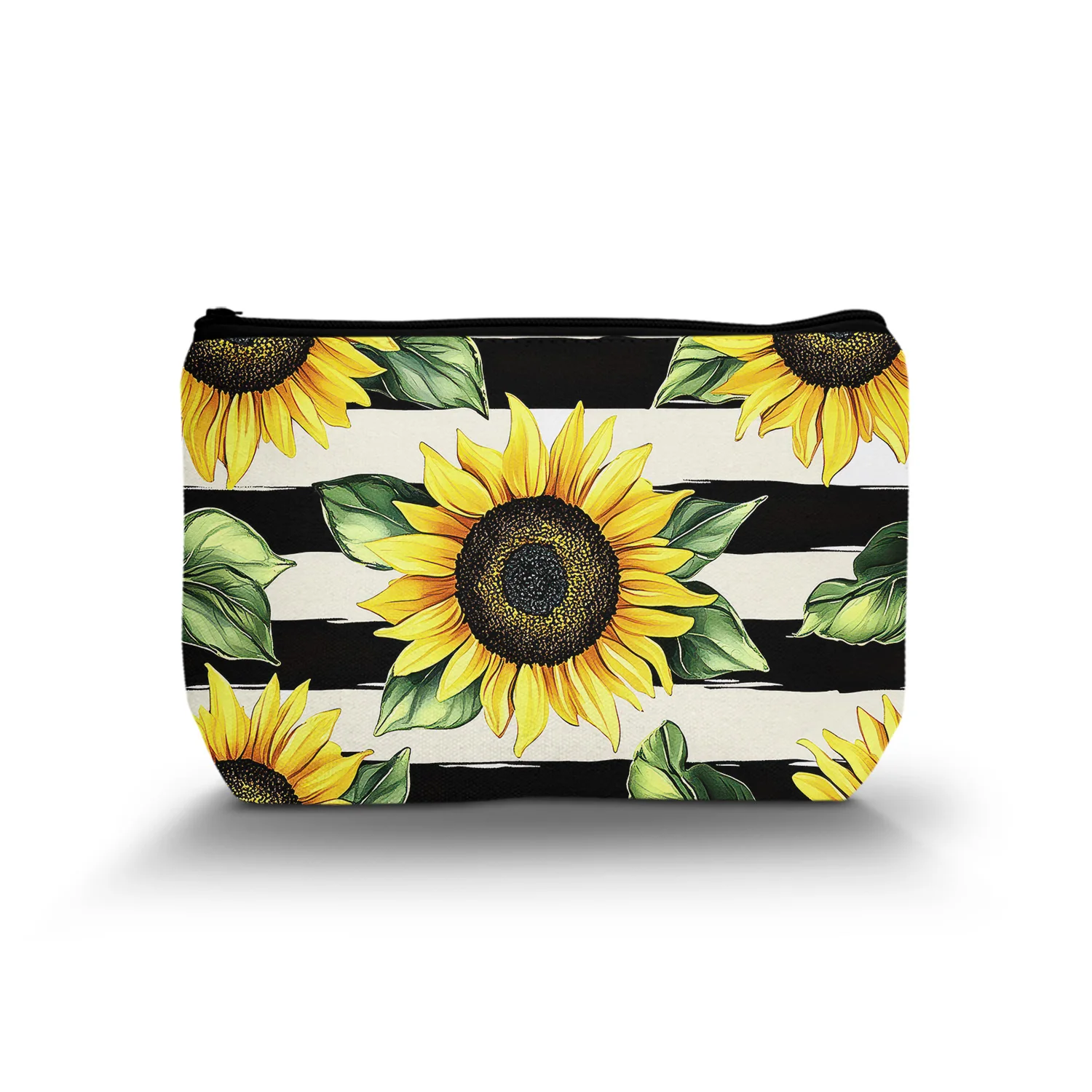 1Pc Country Style Travel Makeup Bag Stripes Sunflowers Cosmetic Bag Gift For Best Friends Classmates Birthdays Graduations