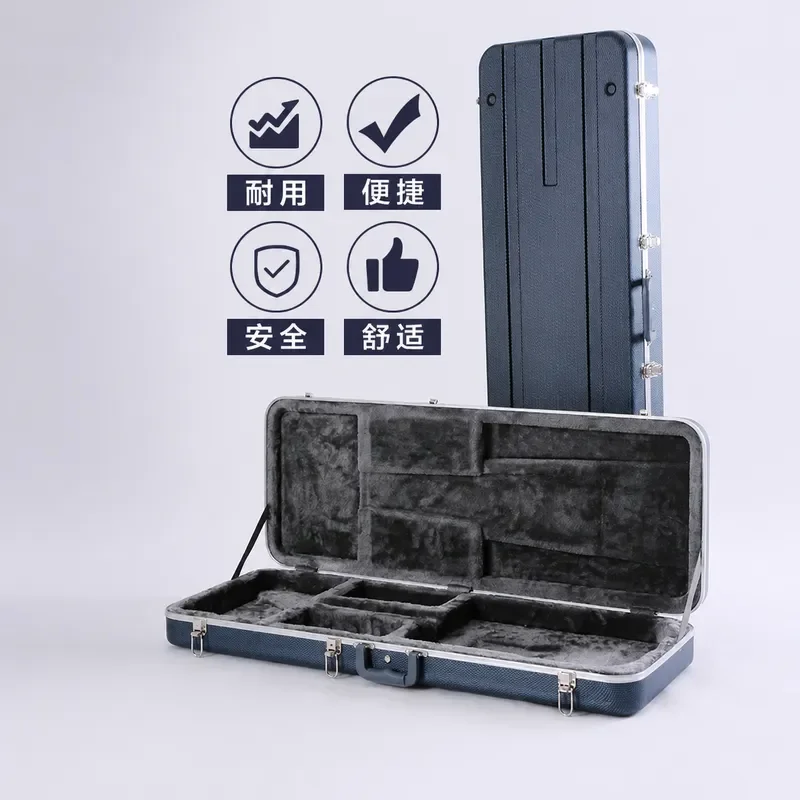 Wholesale Square ABS Electric Guitar Case Gray Blue Thickened Plush Interior Hard Shell for Electric Bass and Light Body