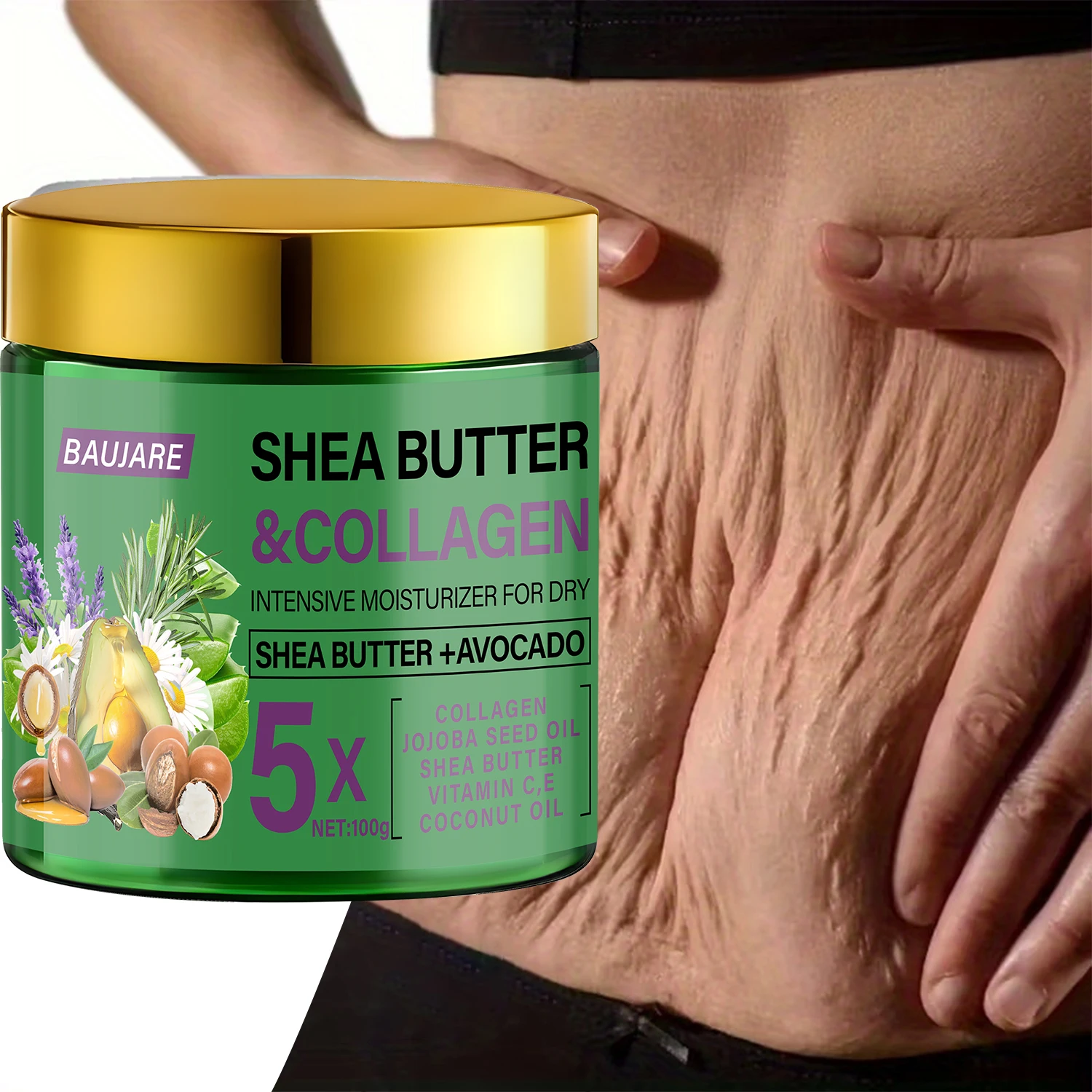 كريم الوجه بزبدة الشيا والكولاجين من باوجير - مرطب مكثف مع الأفوكادو وزيت الجوجوبا وفيتامين C&E للبشرة الجافة #5