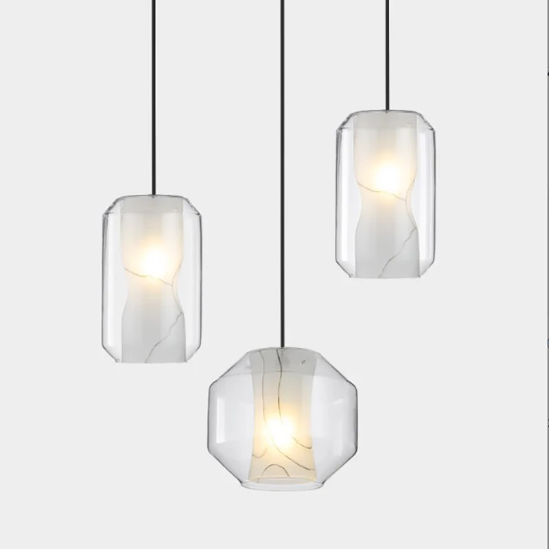 Modern Glass Art Pendant Light LED Single Head Chandeliers Bedside Living Room Bedroom Corridor Staircase Kitchen Hanging Lamp