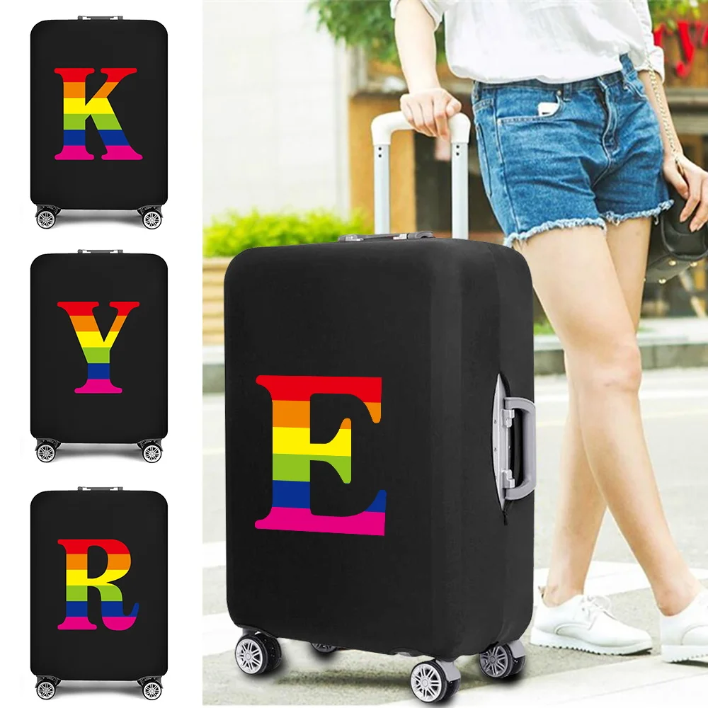 

2023 Elastic Luggage Protective Cover Suit for 18-32 Inch Bag Suitcase Covers Rainbow English Letter Printed Travel Accessories