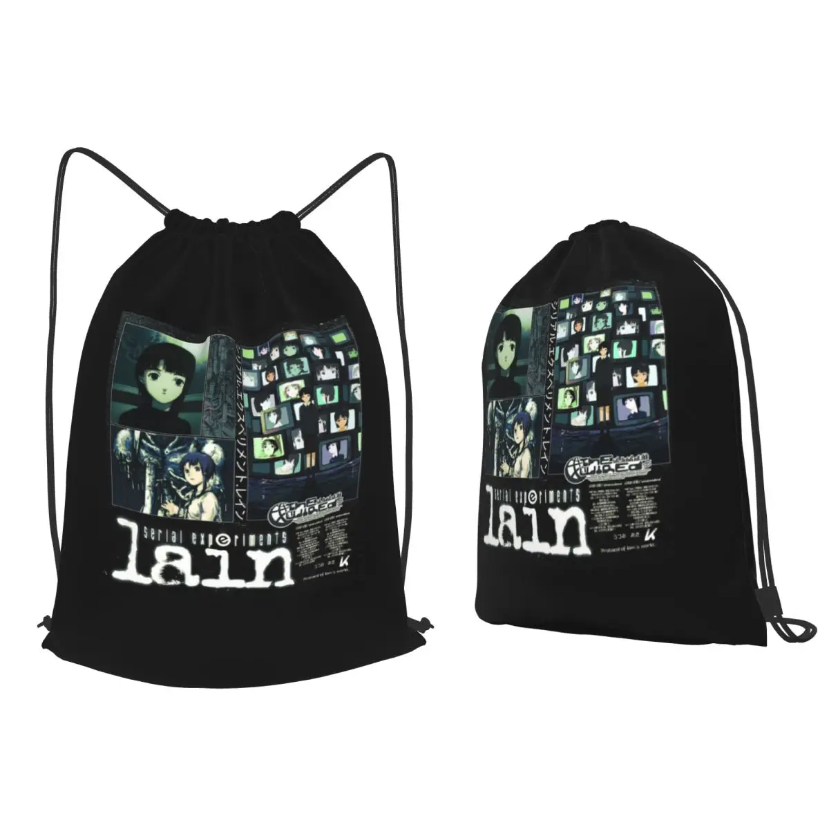 Serial Experiments Lain Backpacks Fashion Drawstring Bags Sundries Bag Book Bags for Travel Students