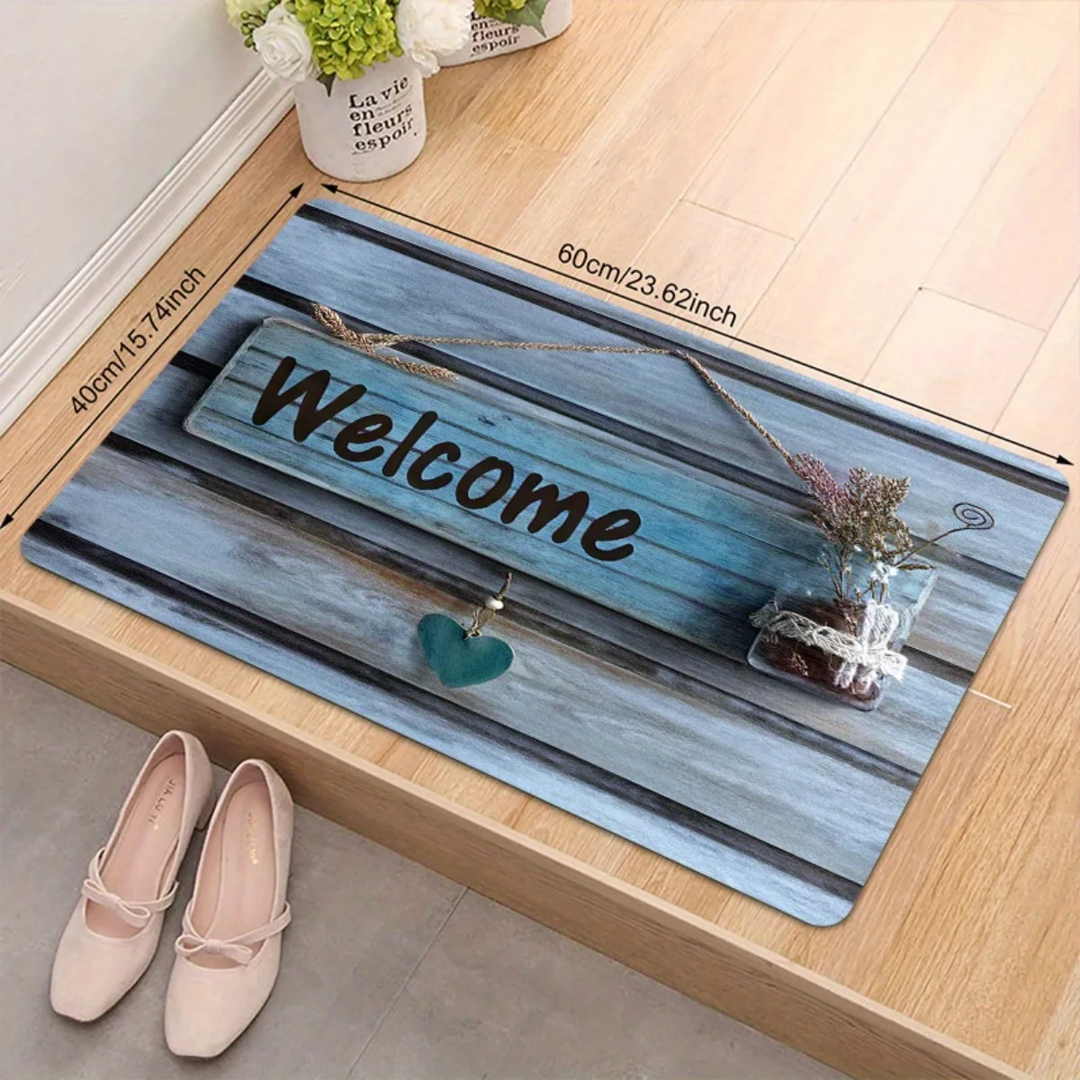 1pc Welcome Doormat - Heavy-Duty Indoor Outdoor Entry Mat with Bluewood Sponge Base, Non-Slip Backing, Machine-Made Polyester Ma