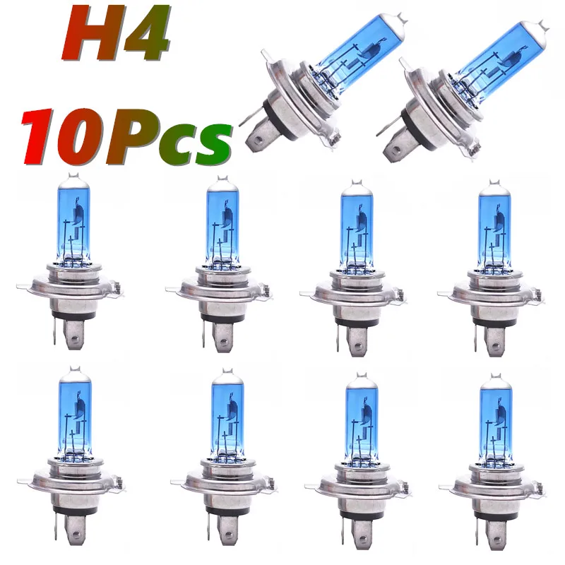 KULUZE 10 шт. H4 12 В 60/55 Вт P43T Галогенная лампа 5500 К Супер белая автомобильная фара Кварцевая H4 100/90 Вт Галогенная лампа дальнего ближнего света оптом