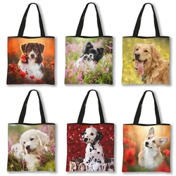 Funny Schnauzer Dog / Golden hair Dog Handbag Canvas Totes Bags Harajuku Shopping Bag Portable Large Capacity Shoulder Bags Gift