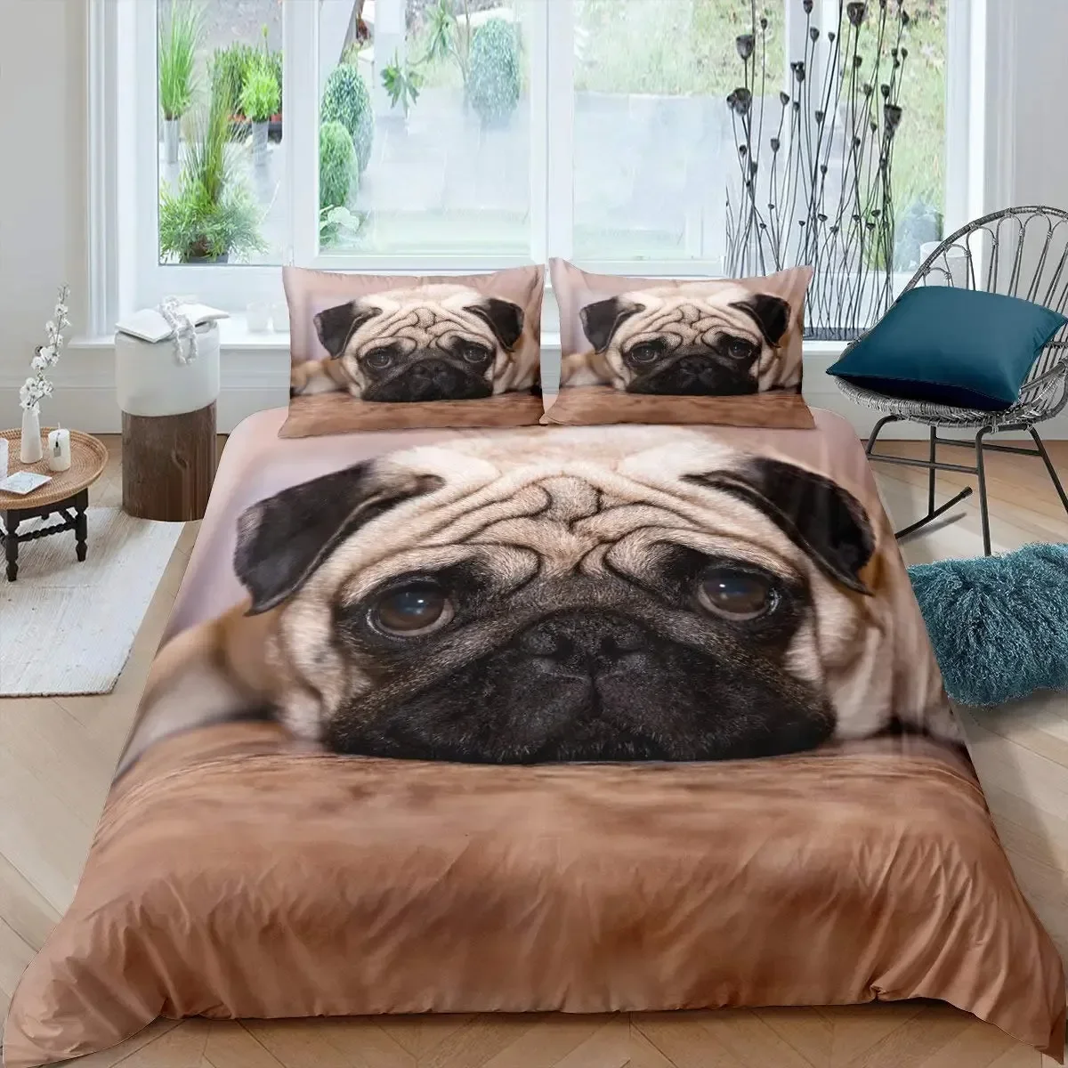 

Dog Side My Side Kawaii Puppy Animal Pug Dog Comfortable Duvet Quilt Cover Pillowcase Bedding Set Children Bedroom Home Textile