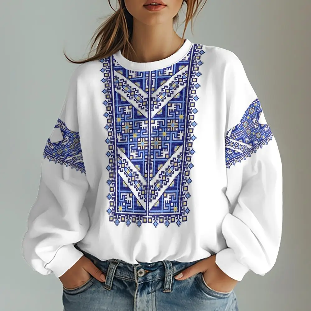 سويت شيرت نسائي بقلنسوة كبير الحجم بنمط أوكراني تقليدي مريح بأكمام طويلة كاجوال على طراز الشارع للشتاء #3