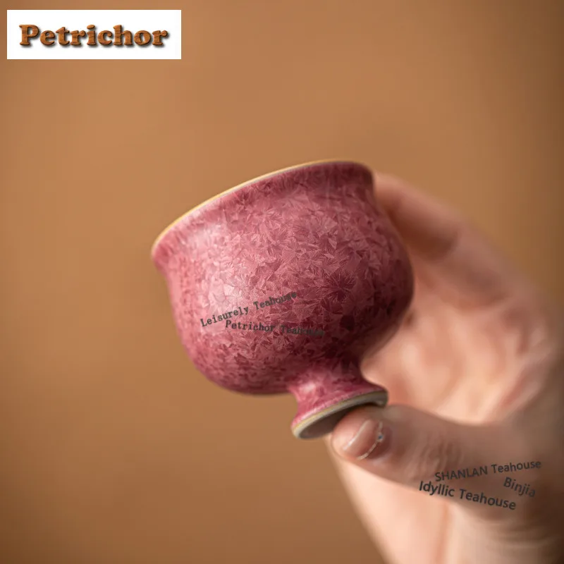 75ml Kiln Fambe Crystal Glaze High Foot Teacup Luxury Tea Bowl Mug Tea-tasting Smelling Cup Jianzhan Master Cups Tea Ceremony