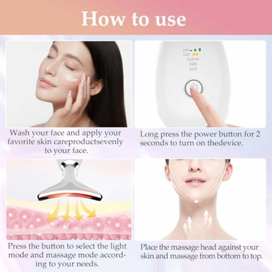 Face and Neck Massager Tool 7 Colors LED Womens Skin Care Facial Massager for Skin Rejuvenation Lifting Toning Glow Boost