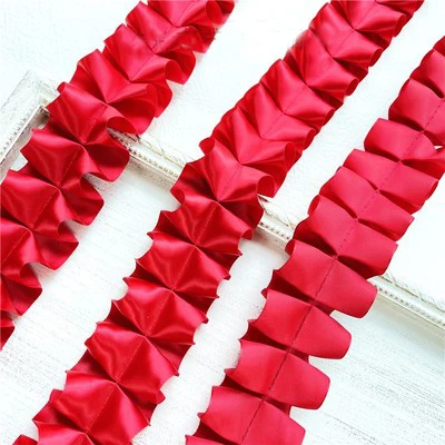 1.5/2.5/3.8/5cm Black Red Satin Ribbon Pleated Lace Collar Trims Embroidery Laces Sewing Accessories Clothing Hats Decororation