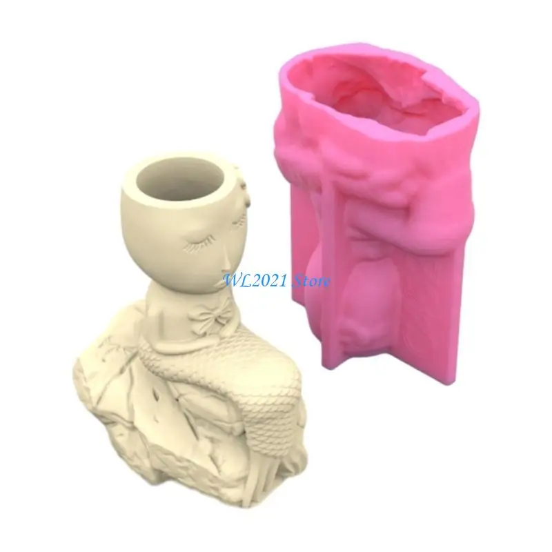 

G5GC Mermaids Pen Holder Flower Pot Silicone Molds Epoxy Resin Mold DIY Planter Mold for DIY Resin Decors