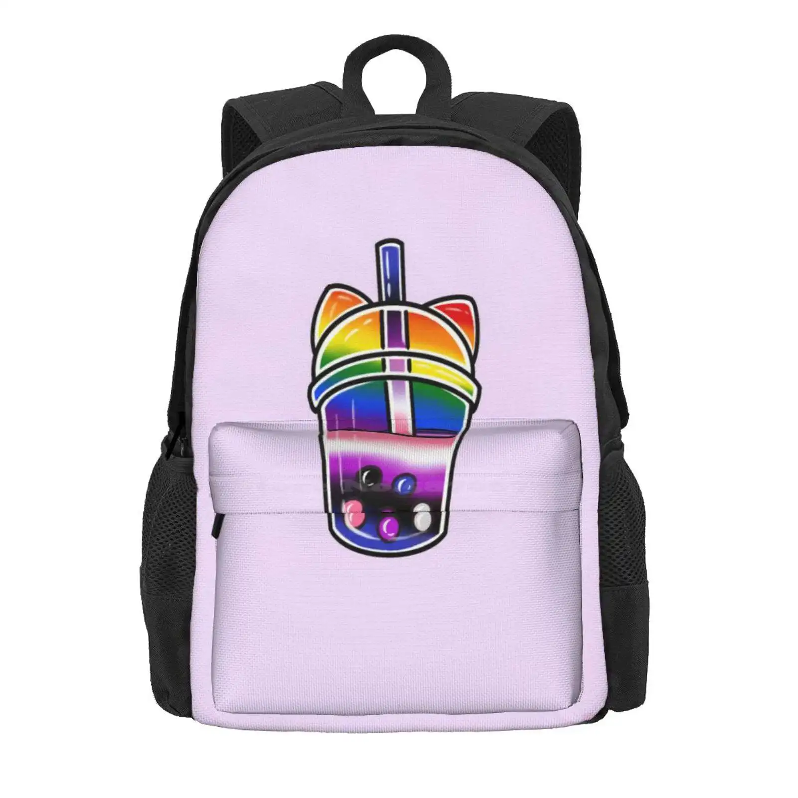 Cat Boba (Genderfluid/Rainbow Pride) Hot Sale Schoolbag Backpack Fashion Bags Cats Boba Tea Cute Drink Love Is Love Gay Support