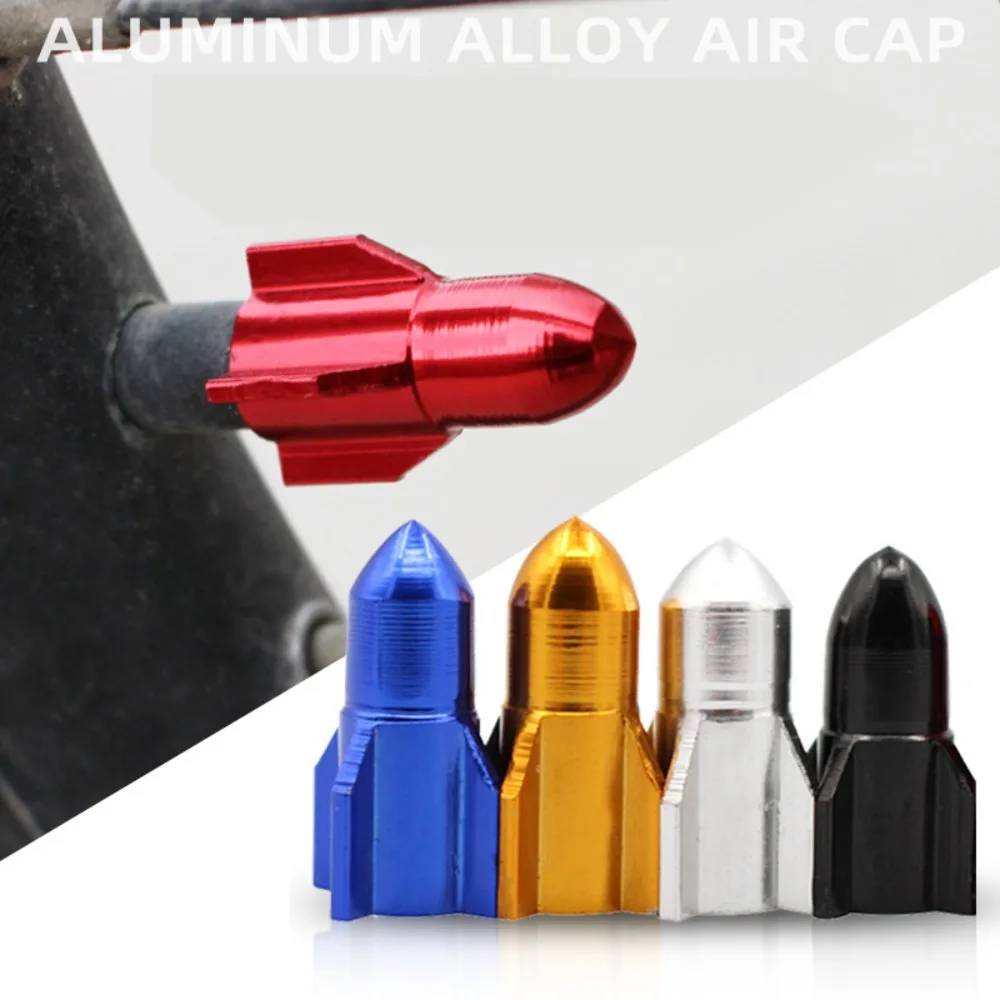 4pcs Bicycle Accessories Aluminium Alloy Car Tire Valve Cap Dustproof Multicolors Tire Valve Caps Rocket Shape Valve Stem Cap