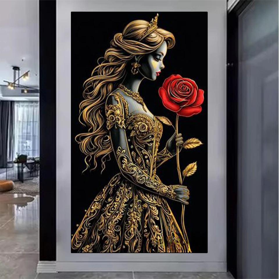 5D DIY الماس اللوحة الذهب الجمال زهرة فسيفساء التطريز دائرة كاملة مربع المياه الماس ديكور المنزل الصورة