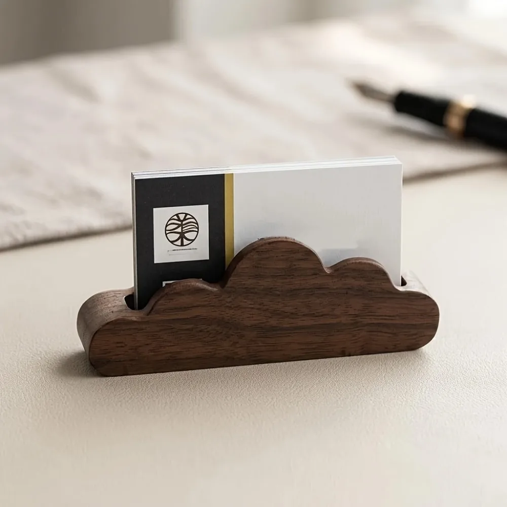 Wood Busines Card Holder Cute Walnut Wood Desk Organizer Creative Solid Wood Card Stand for Office Desk Home Decor Business Gift
