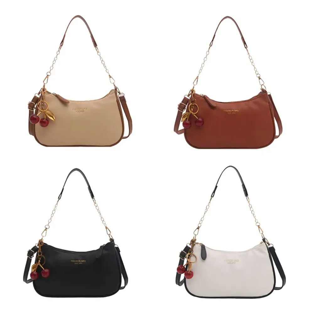 

PU Leather Underarm Bag Zipper Closure With Cherry Pendant Crossbody Bag Adjustable Strap Shoulder Bag For Ladies and Girls