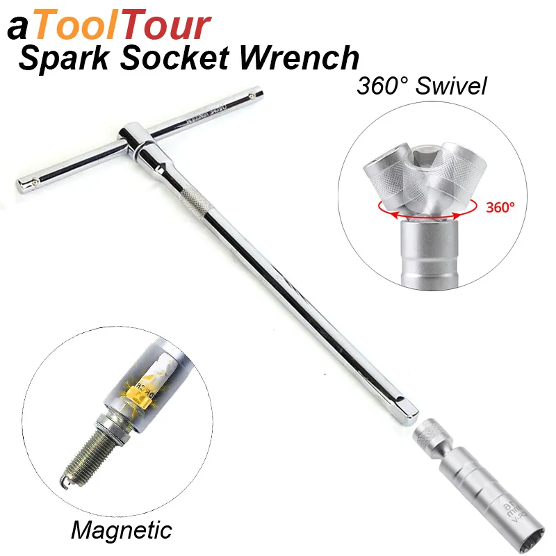 

Spark Plug Socket Wrench Set Remover Installer 3/8 Drive Swivel Universal Joint Magnetic Flex Head Deep Extension Bar Auto Tool