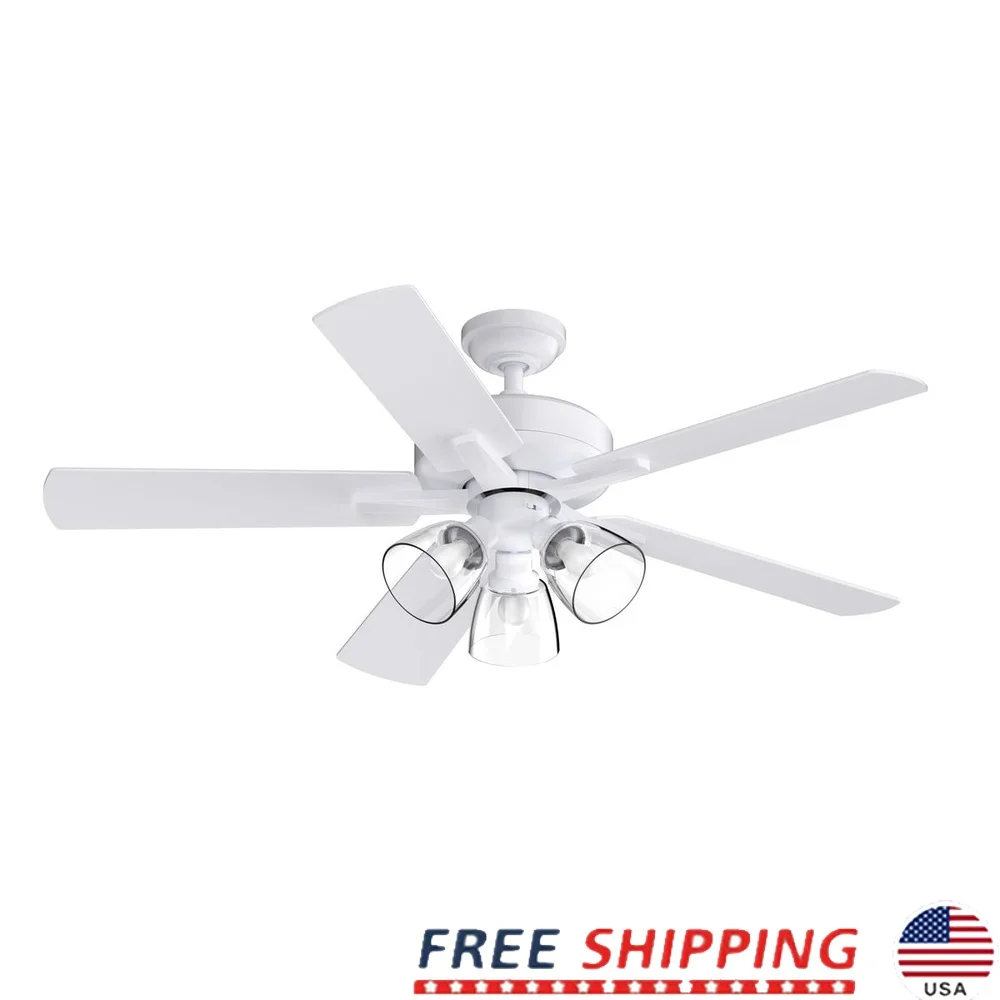 

52-дюймовый традиционный светодиодный потолочный вентилятор с 3 светильниками, лампы с регулируемой скоростью и регулируемой яркостью, двусторонние лопасти для внутреннего использования, прозрачные