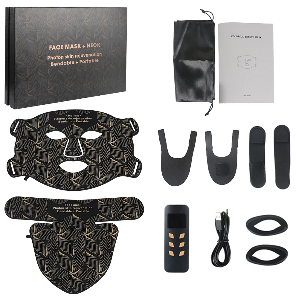 LED 8 kleuren gezichtsmasker en nek rood licht nabij infrarood therapie anti-aging rimpel acne porie oliecontrole huid draai witter