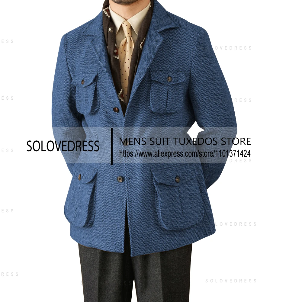 One Pieces Suits Herringbone Slim Fit Single Breasted Men's Suits Wedding Suits 4 Real Pocket （Just One Jacket）