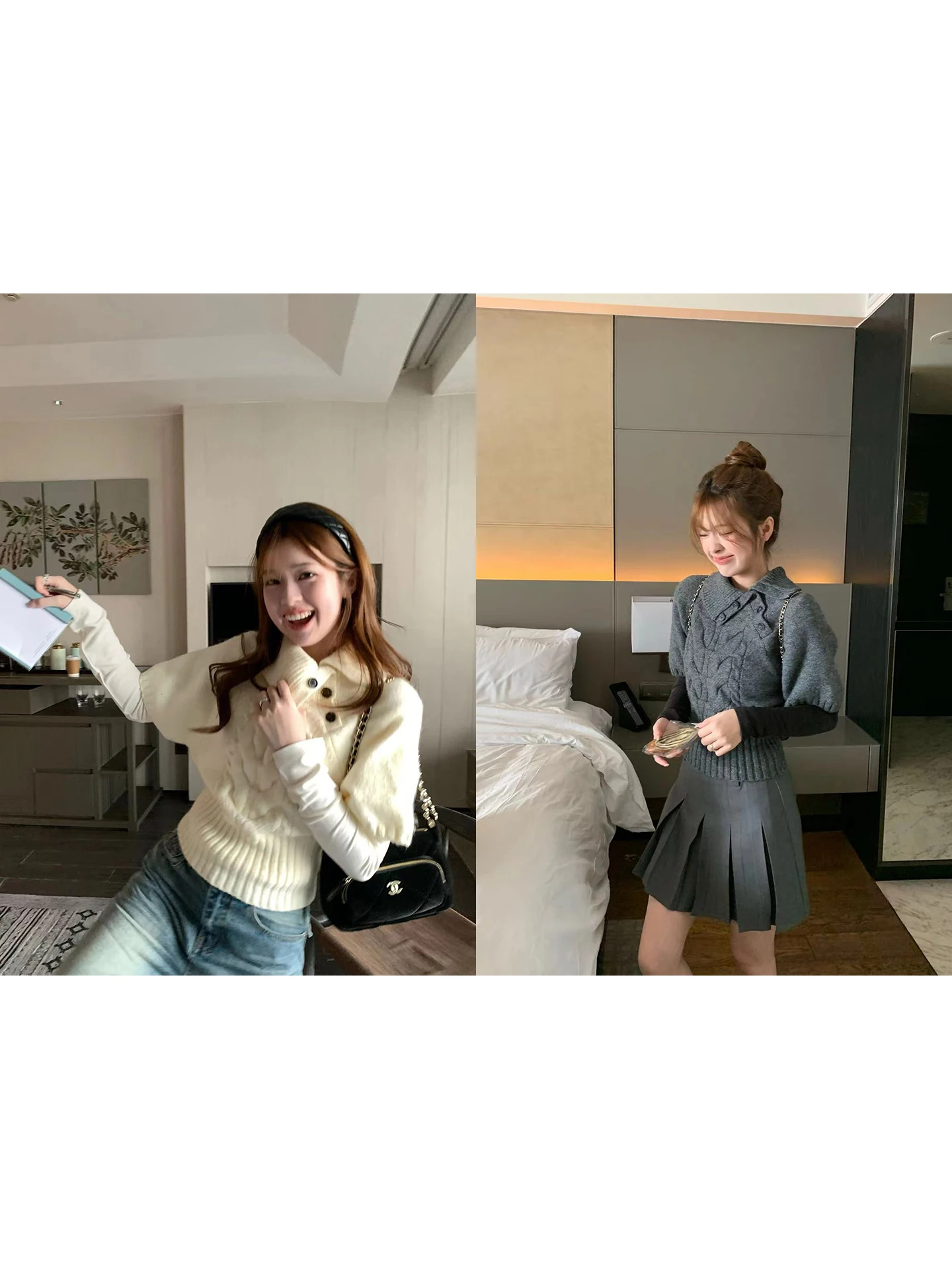 

Ретро-свитер женский вязаный с отворотом на воротнике, укороченный, с ребристой отделкой на талии, средней длины рукава