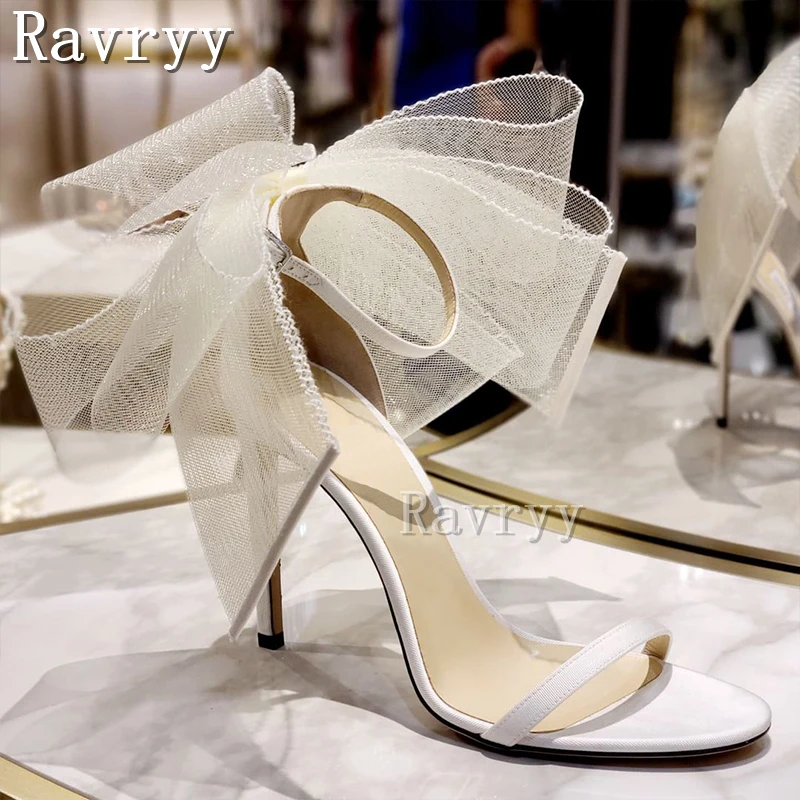 Asymmetric Gauze Butterfly Knot Women's Sandals 2023 Summer New Sexy One-Line Tie Open-Toe Thin High Heels Stiletto