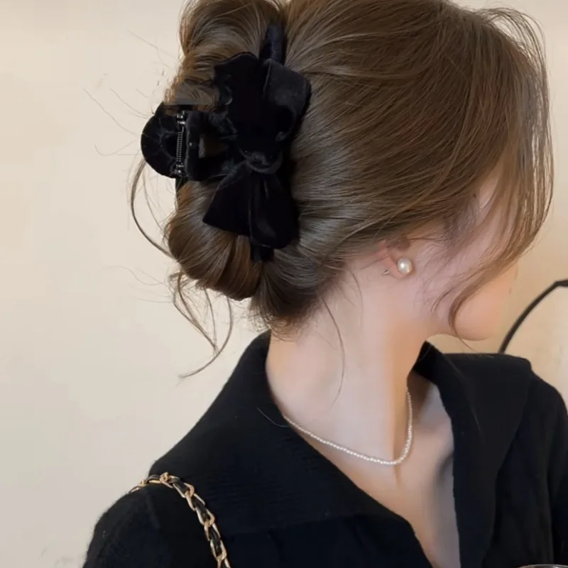 أنيقة المخملية القوس مشبك شعر كبير كليب الشتاء إكسسوارات الشعر دبوس الشعر المألوف المخملية روز مقاطع الشعر #3