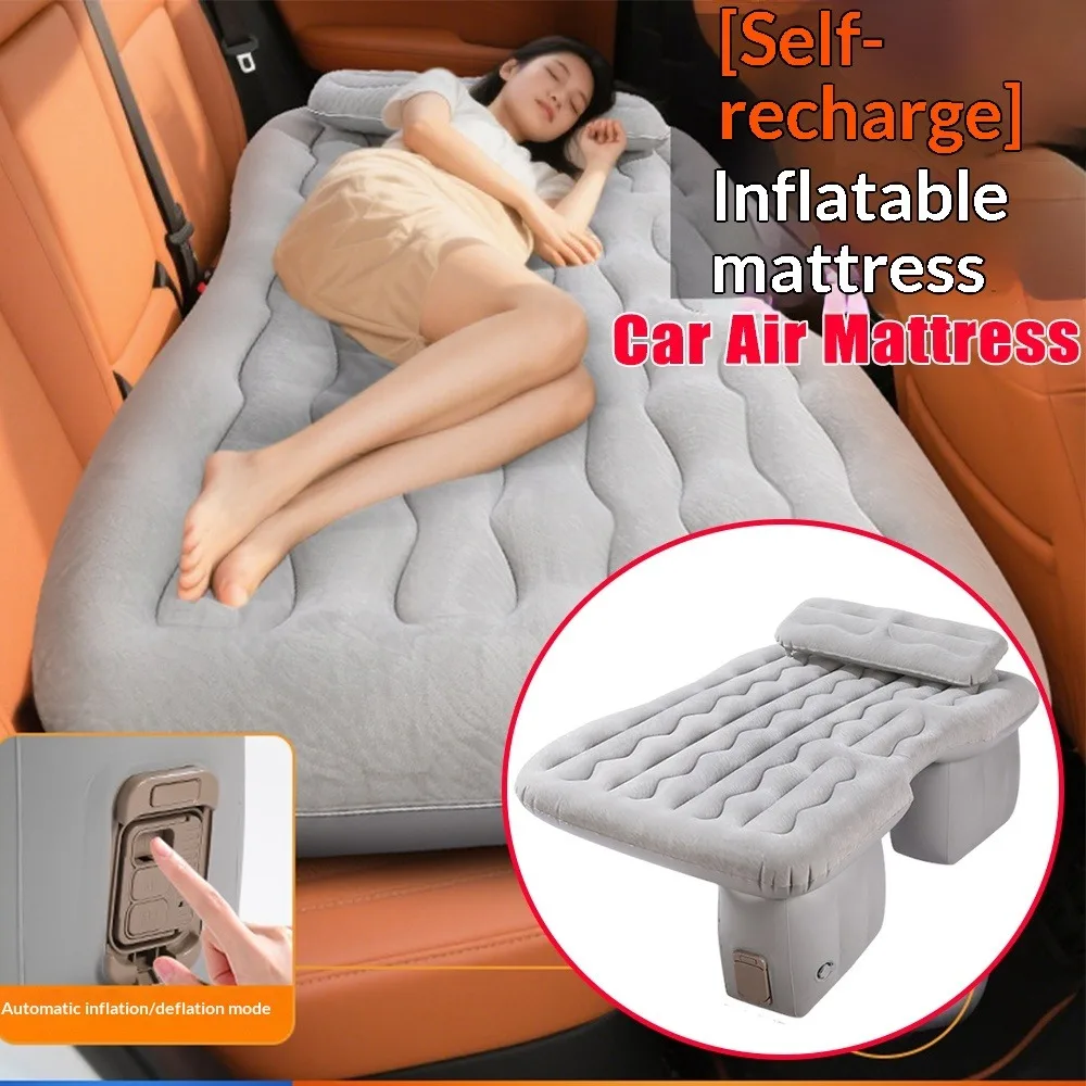 Car Air Mattress Portable SUV Rear Seat Inflatable Bed Flocked Split Self Inflating Foldable Durable All Season Comfortable