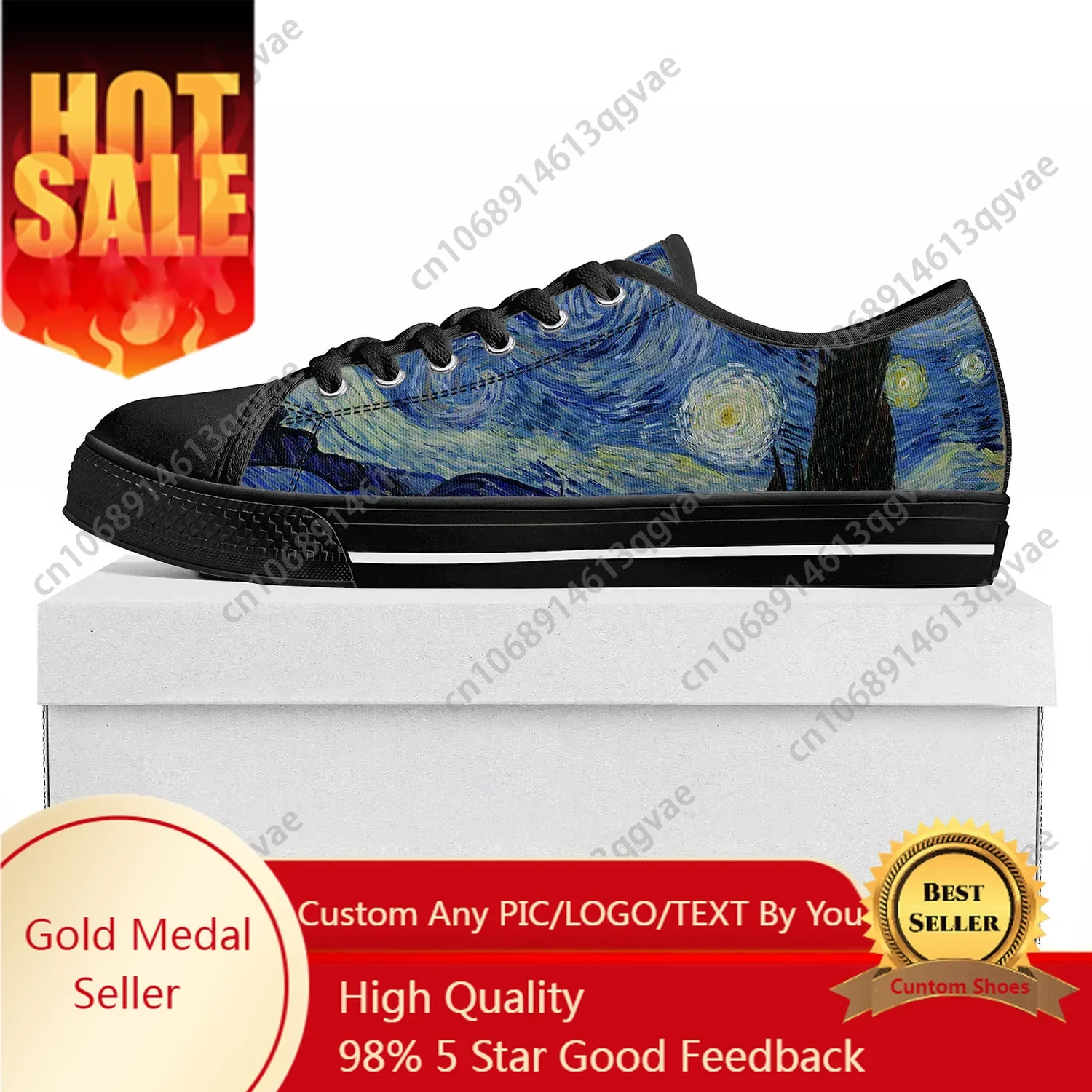 

Van Gogh Oil Paint Starry Night Low Top High Quality Sports Shoes Men Ladies Teenagers Canvas Shoes Couple Custom Shoes