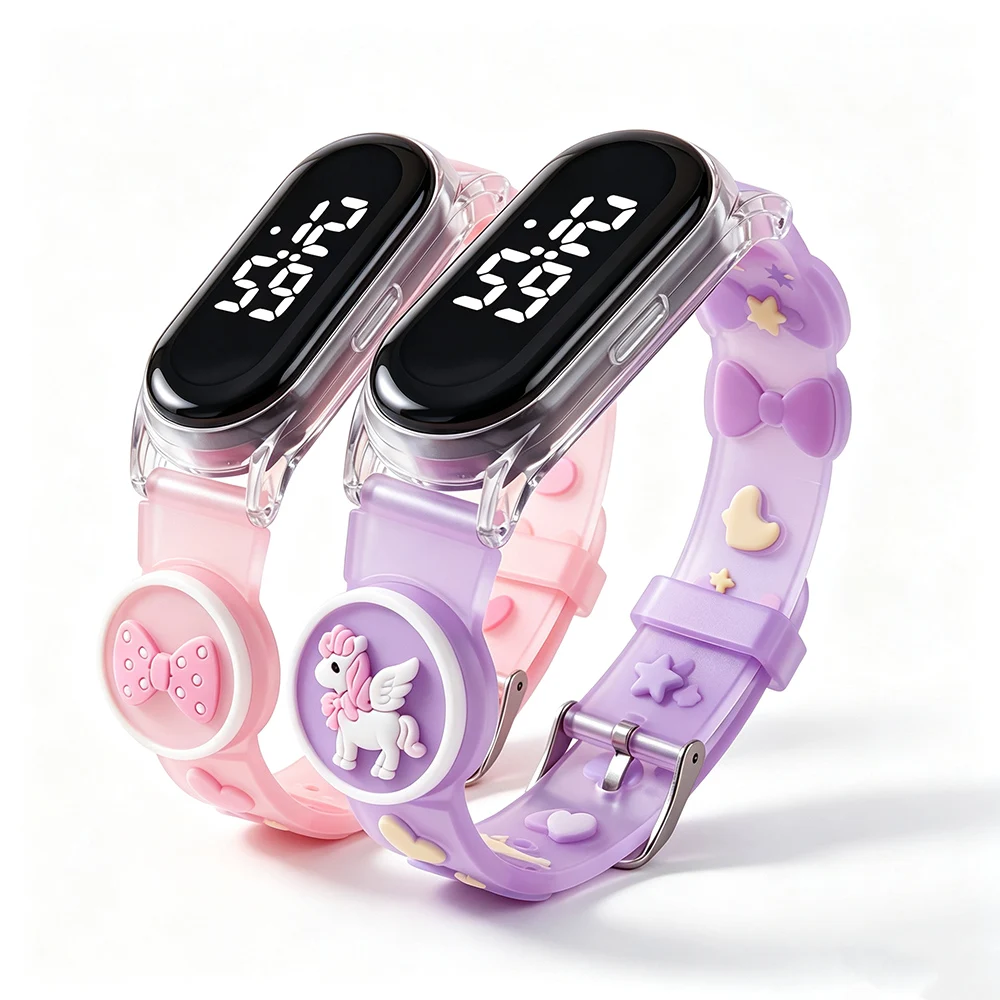 Cute Charm Design Unicorn Children Watches for Ladies Soft Silicone Band 3D Bow Girls Watch Kids Sports Bracelet Student Gift