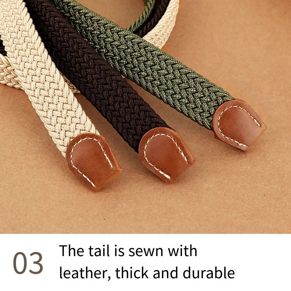 Casual Canvas Woven Belt Alloy Pin Buckle Knitted Thin Elastic Waistband Adjustable Flexible Stretch Waist Belts Climbing