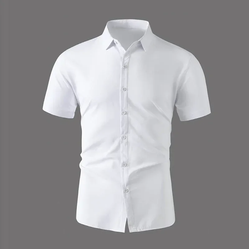 New Men's Business Casual Solid Color Short Sleeved Shirt for Summer Fashion No Ironing Comfortable and Versatile Top with obese