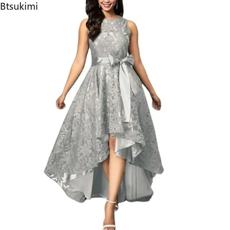 2025, Damen-Hochzeits-Brautjungfernkleid, elegante Spitze, süßes Abendkleid, Übergröße, schlank, hohe Taille, Schleife, Maxikleider, weiblich
