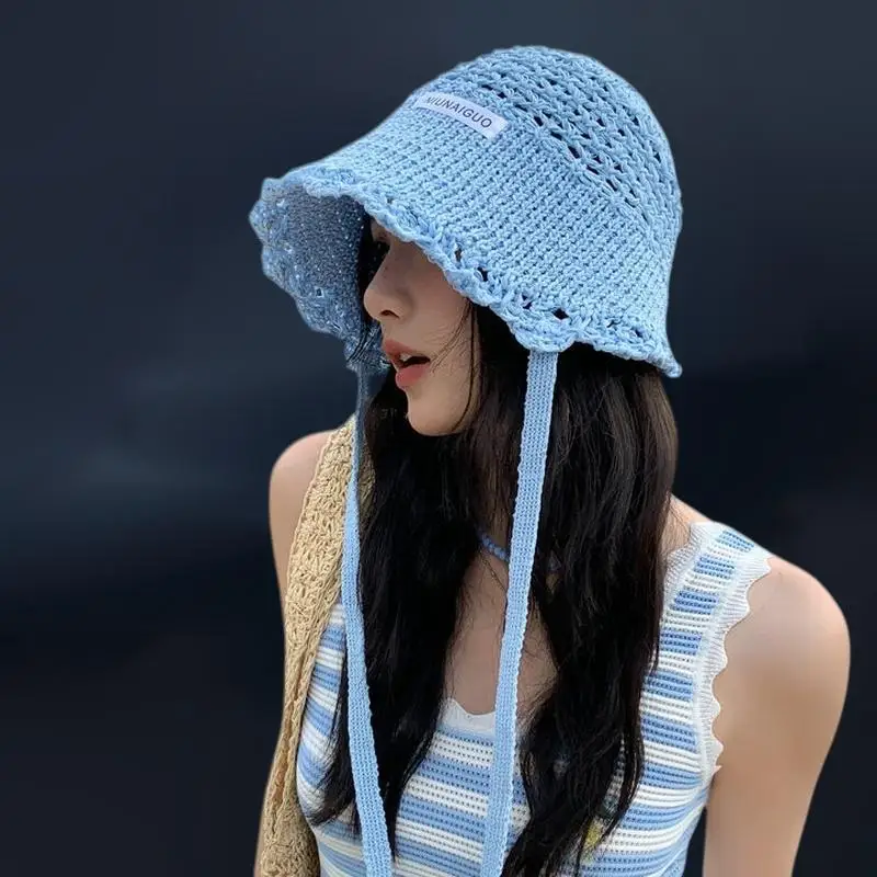 

Handcrafted Korean Straw Hat for Fishing, Chic Summer Bucket Sun Cap for Women