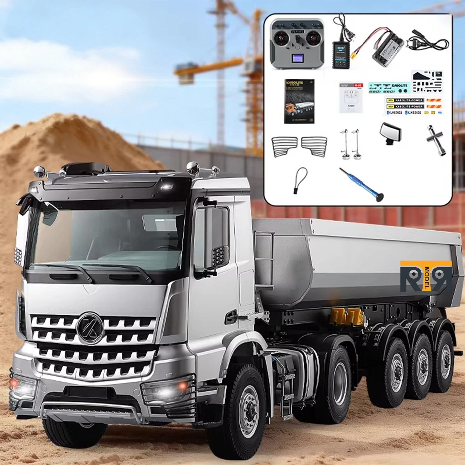 

KABOLITE 5801 Модель самосвала 1/14 4X4 с 3 осями, электрическим дистанционным управлением, светом и звуковой системой, радиоуправляемая машинка-игрушка