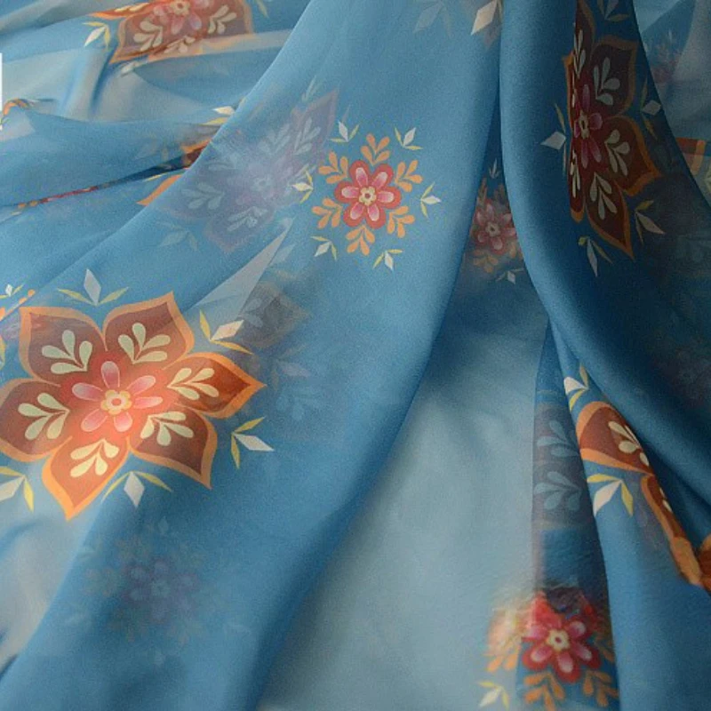 Printed Chiffon Fabric Polyester Material Tang Feng Tuanhua Large Sleeve Hanfu Wholesale Cloth Per Meter Apparel Sewing Diy