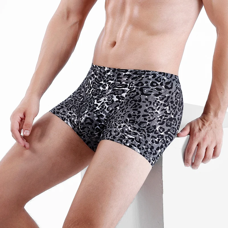 Fashion Leopard Printing Boxershorts Breathable Ice Silk Men\'s Underwear 3D Pouch Shorts Underpants Seamless Male Boxer Pants