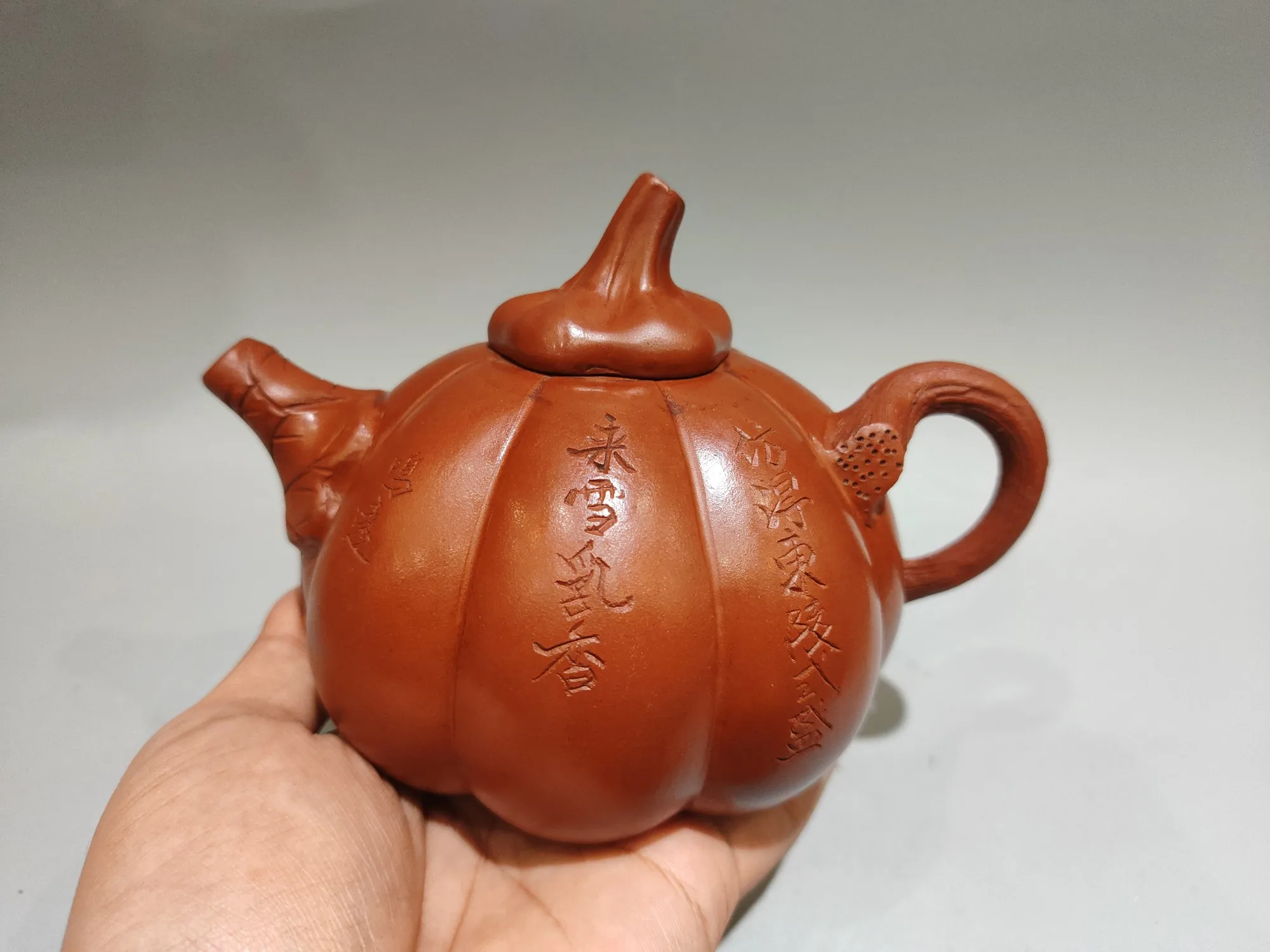 Yixing Purple Clay Pot Old Red Mud Pumpkin shaped teapot Inscriptions on Famous Teapots Kettle Teapot Flagon
