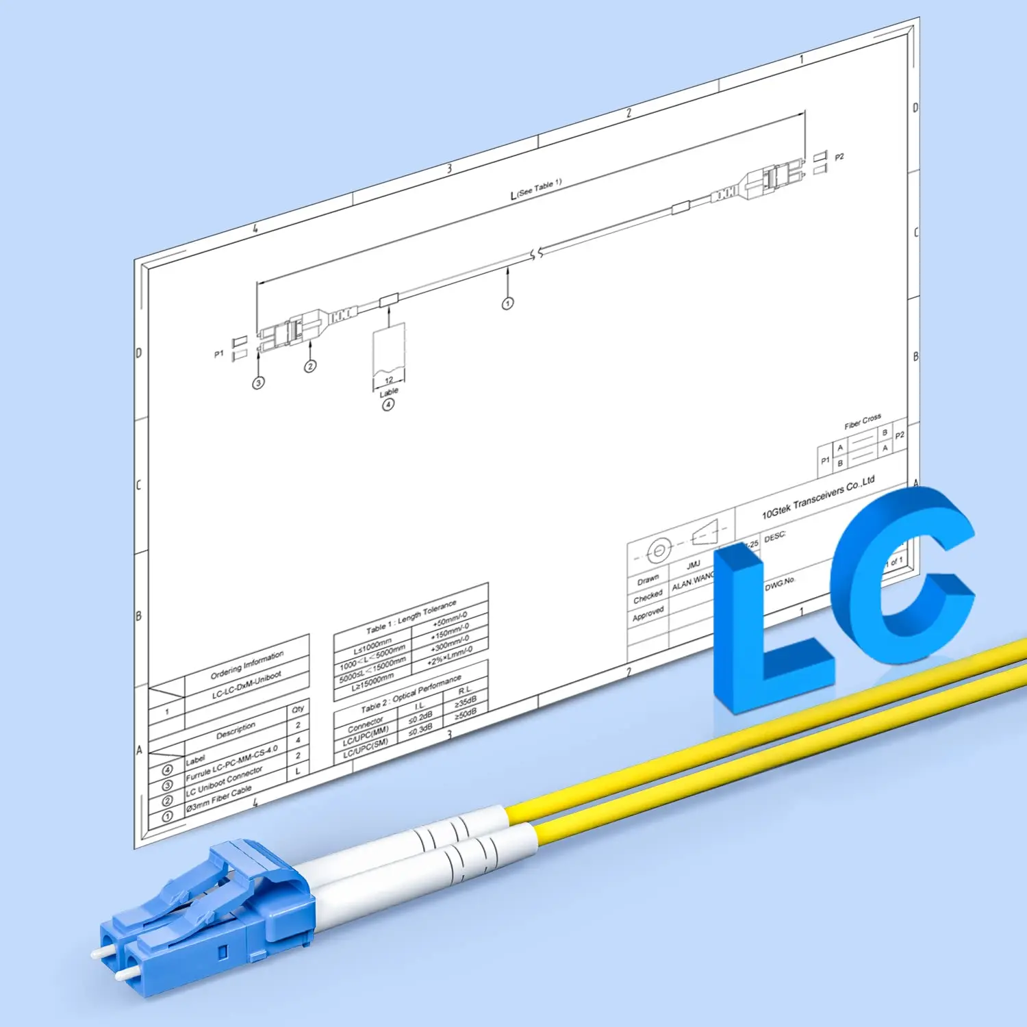 OS2 LC to LC Patch Cable Duplex 9/125 LSZH for SMF SFP Transceiver 1-Meter(3.3ft)