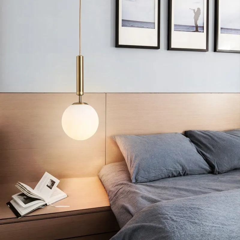 Modern Glass Ball Led Pendant Lamp Fixtures Bedside Gold Indoor Kitchen Hanging Lights Luminaire Dining Room Lighting Decoration